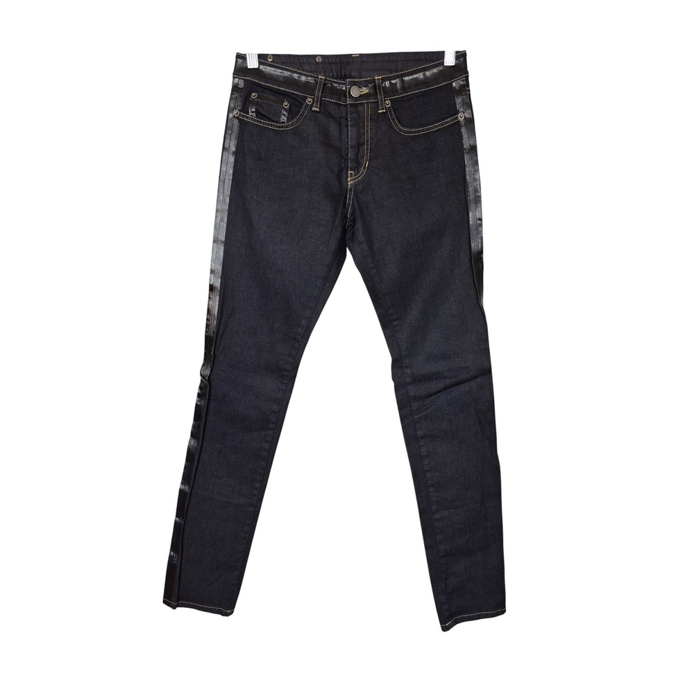 RED Valentino Dark Wash Skinny Jeans Tuxedo Stripe Leather Rose Size 27